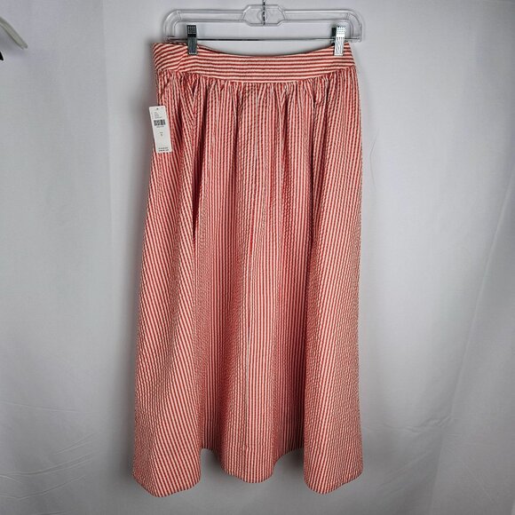 NWT! Maeve Anthropologie Red White Seersucker Midi Slit Skirt Size 8 Preppy - Picture 4 of 10